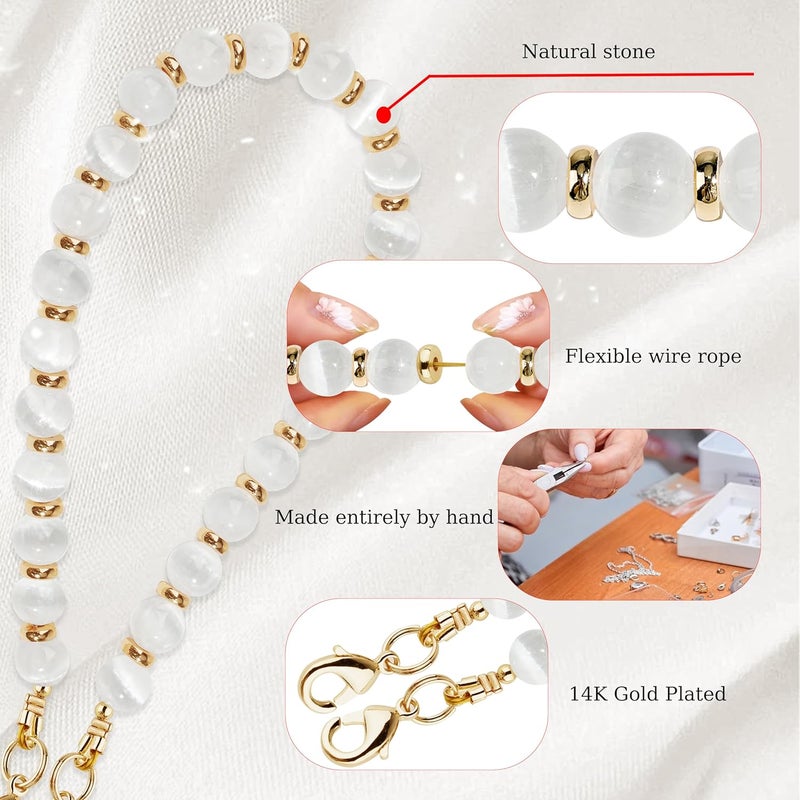 Lostars Store Marble Beaded Phone Wrist Strap,Detachable Phone Bracelet Strap with Tether Tab,Hands-Free Wristlet Strap (White Cat's Eye) - Image 4